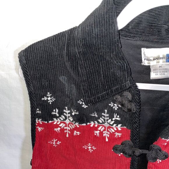 Paul Harris Design Corduroy Cardigan Women’s Size Medium Red Black Snowflake - Picture 5 of 12